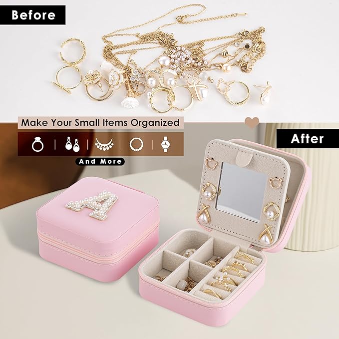 Birthday Gifts For Women, Initial Jewelry Box, Travel Jewelry Case, Gifts for Wife Girlfriend, Small Travel Jewelry Organizer, Gift for Girls, Graduation Gifts for Her, Bridesmaid Gifts