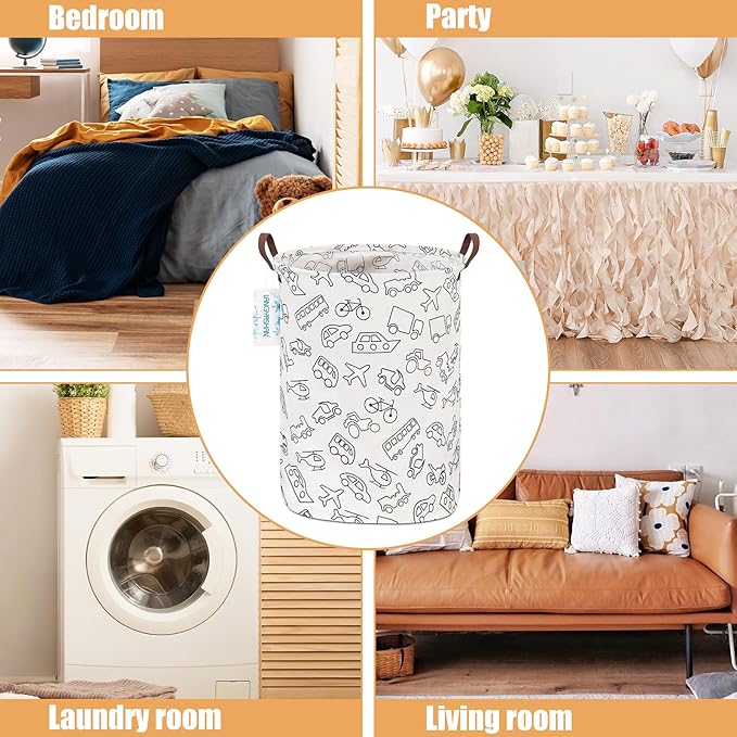 LANGYASHAN Laundry Basket Canvas Fabric Collapsible Organizer Basket for Storage Bin Toy Bins Gift Baskets Bedroom Clothes Children Nursery Hamper (Vehicle)