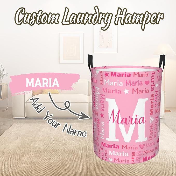 Custom Name Laundry Hamper, Personalized Laundry Baskets with Name for Boys Girls Women Men, Customized Collapsible Dirty Clothes Hamper Easy Storage Gifts for Bedroom Bathroom Living Room