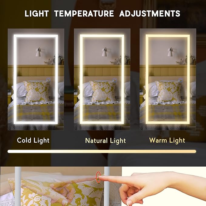 LAVIEVERT Jewelry Armoire with LED Lighted Mirror, Wall/Door Mounted Frameless Mirror with 3 Color Lights, Lockable Jewelry Cabinet Hanging Jewelry Organizer with 2 Drawers - Black