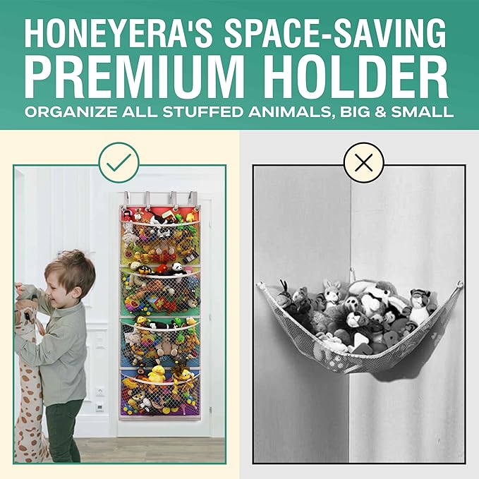 Honeyera The Original Storage for Stuffed Animals, Over Door Organizer for Stuffies, Baby Accessories, Toy Plush organizer, Breathable Hanging Storage Pockets Big Girls Toddler Large Bag (rainbow)