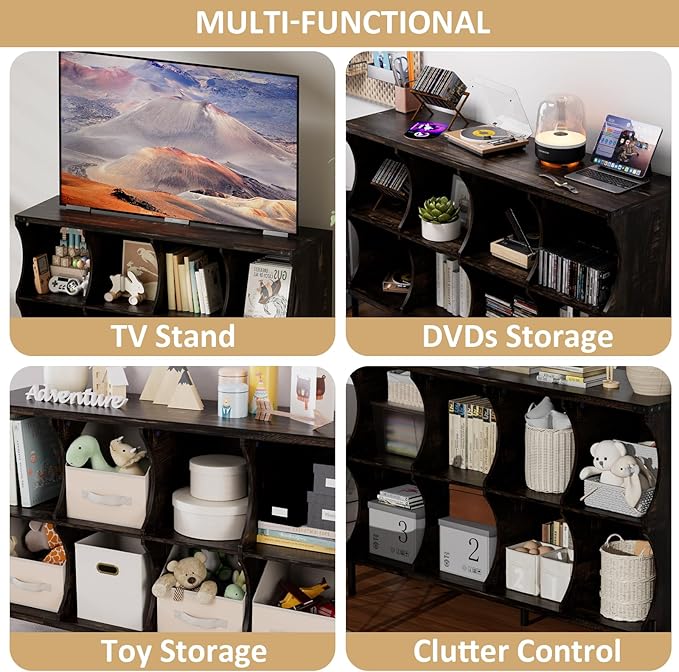 8 Cube Storage Shelf Organizer, Low Book Shelf Bookcase Entryway Table, Wood Closet Storage Display Cabinet TV Stand for Living Room, Office,Bedroom, Dorm, Dark Brown with Dark Brown Top