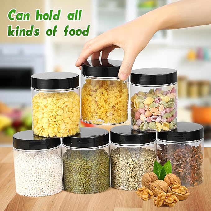 36PCS16OZ Plastic Jars with Screw On Lids, Labels Refillable Empty Round Slime Containers for Storing Dry Food, Honey Jam, Cream, Butter, Lotion (matte black)
