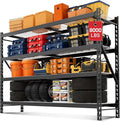 WORKPRO 8000LBS Storage Shelves, 77" Extra-Wide Garage Shelving, Heavy-Duty Metal Shelving Unit, Adjustable 4-Tier Garage Storage Rack for Warehouse, Basement,77" W X 24" D X 72" H, Black