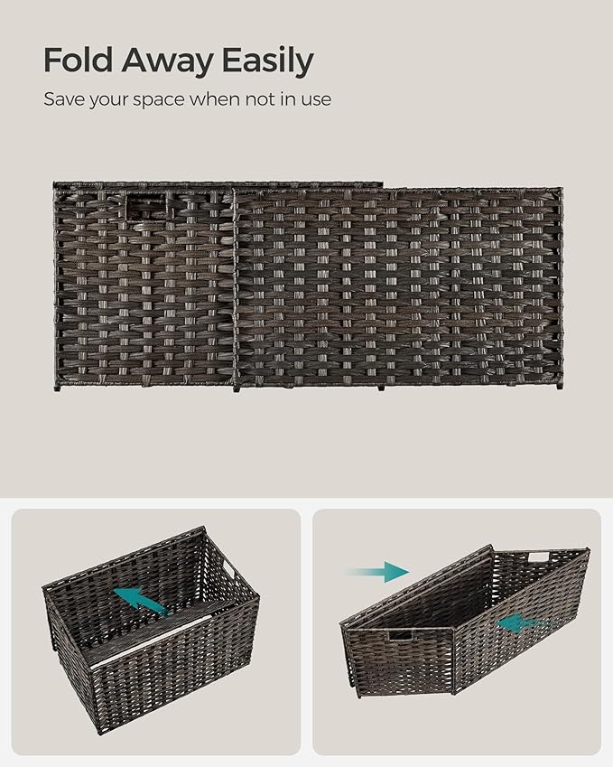 SONGMICS Storage Basket with Lid, Woven Blanket Storage Bin with Handles, Foldable, Removable Liner, Metal Frame, for Bedroom, Laundry Room, 27.7 Gallons (105 L), Brown URST066K01