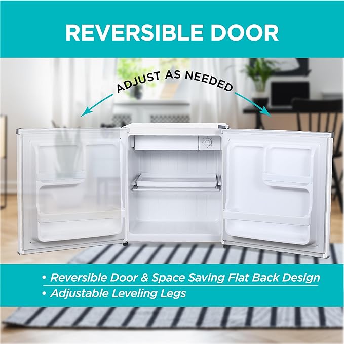BLACK+DECKER 1.7 Cu. Ft. Compact Refrigerator, ENERGY STAR Certified, Single Door Mini Fridge with Chiller Compartment, Personal Fridge for Home or Dorm Room, R600a Refrigerant, BCRK17W, White