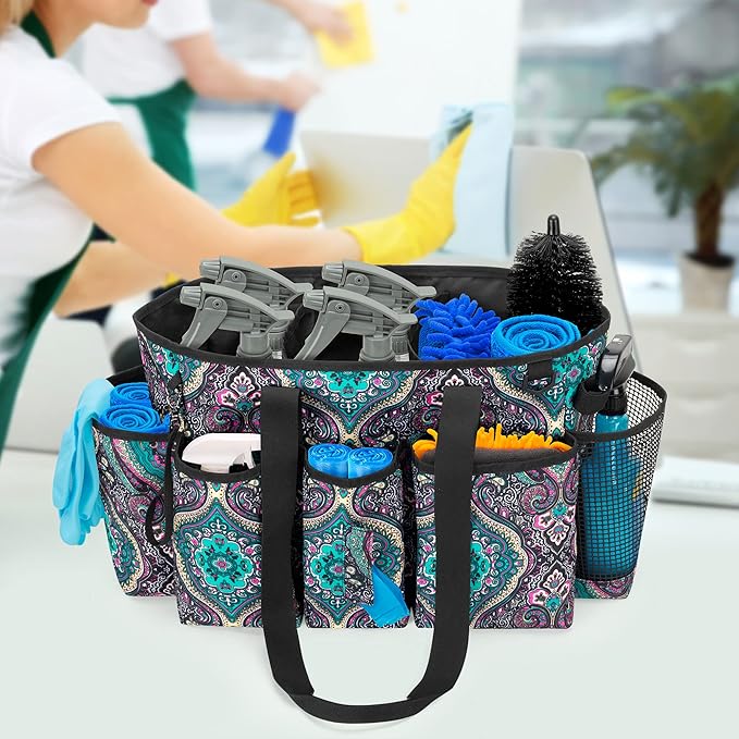LoDrid Professional Cleaning Tote Caddy for Cleaning Supplies, Cleaning Bag Organizer with Dividers and Handle Strap for Housekeepers Work, Totem, (Bag Only)