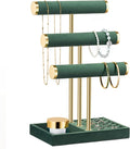 3 Tier Bracelet Holder Display - Detachable T Bar Dark Green Velvet Bracelet Holder, Jewelry Holder Organizer for Bracelet, Necklace, Watches, Rings