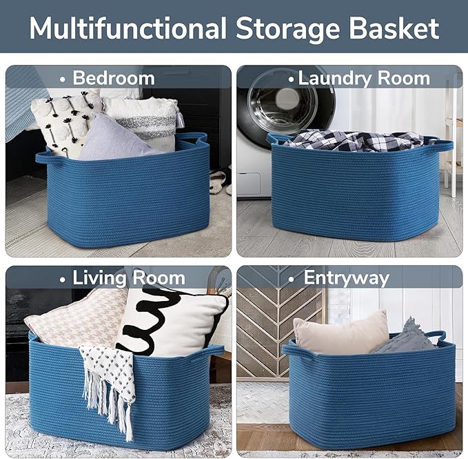 Goodpick Large Blanket Basket, Storage Baskets for Organizing, Rectangle Woven Basket for Clothes, Towels, Toy Baskets Storage Kids, 21.6" x 14.9" x 11.8"