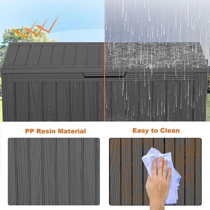 EasyUp 90 Gallon Outdoor Deck Box Waterproof, UV Resistant Resin Outdoor Storage Box for Delivery, Porch, Patio and Garden, Black