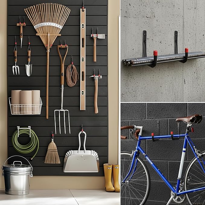 6 Pack Garage Hooks Heavy Duty with EVA Pads and Rubber End Caps, 15inch Steel Kayak Storage Hooks for Hanging Bikes, Ladders, Folding Chairs and Garden Tools