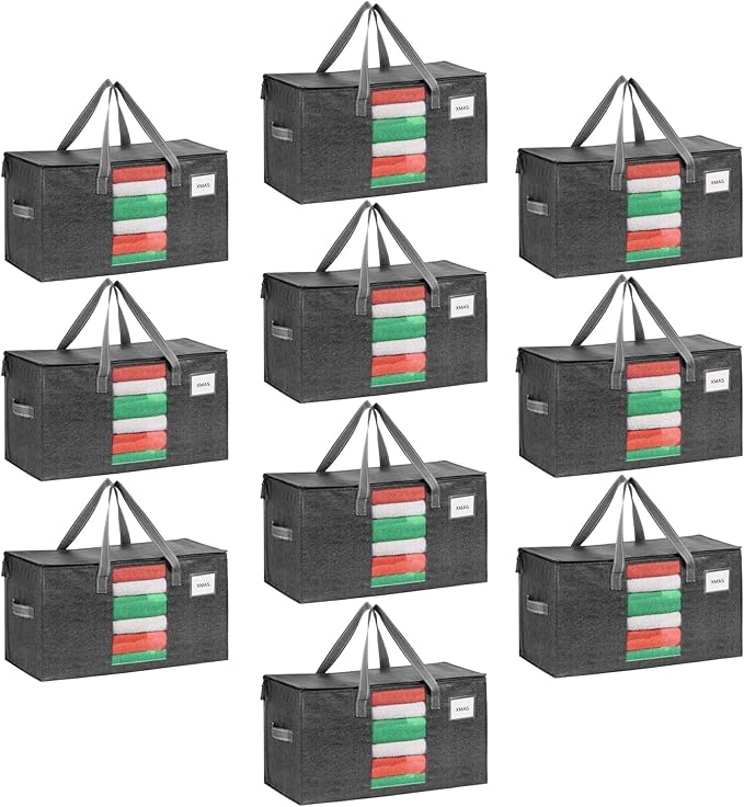 VENO 10 Pack Moving Bags, Comforter and Blanket Storage Bags for Closet, Moving Boxes, Boxes with Lids Alternative, College Dorm Packing Supplies, Foldable Heavy-Duty Tote with Window (Gray, 10 Pack)