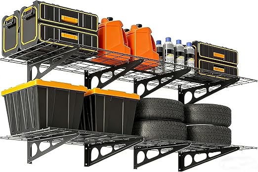 GarveeHome 2 Pack 2x6ft Garage Storage Shelving Wall Mounted, 24-inch-by-72-inch 1600 Lbs Heavy Duty Sturdy Storage Shelves, Wall Shelves Folding Storage Garage Organization for Warehouse, Laundry