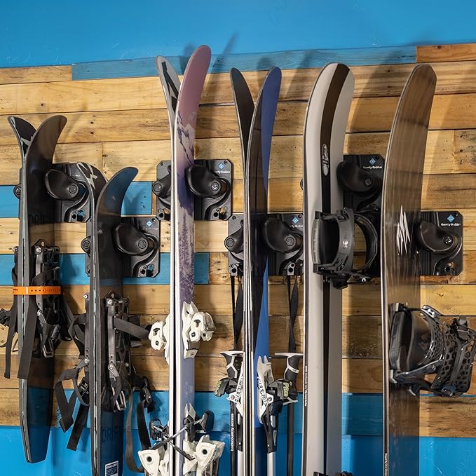 Gravity Grabber Ultimate Ski & Snowboard Wall Storage Rack - Fits any Ski or Snowboard - Save Your Rocker, Tips and Tails - Damage-free - 6x - Black