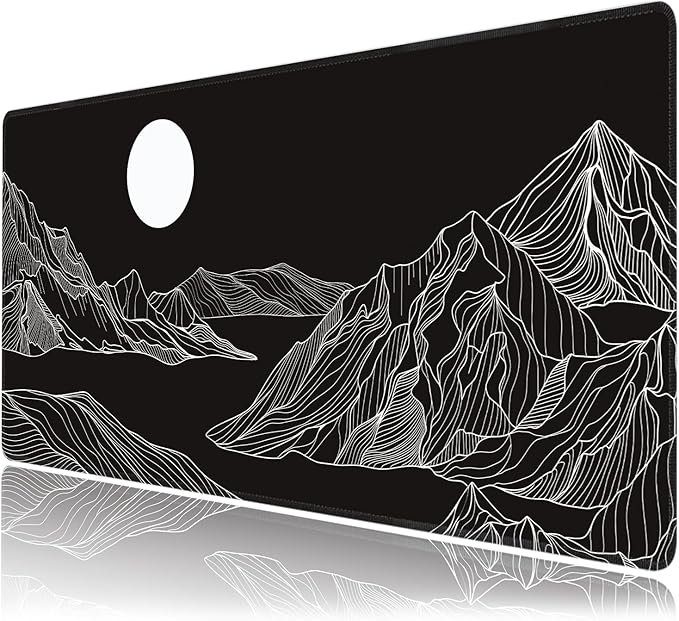 Black and White Mountain Large Mouse Pad,Gaming Keyboard Desk Pad,Extended Mouse Mat Non-Slip Rubber Base with Stitched Edges for Office Game Home XXL 35.4"x15.7"