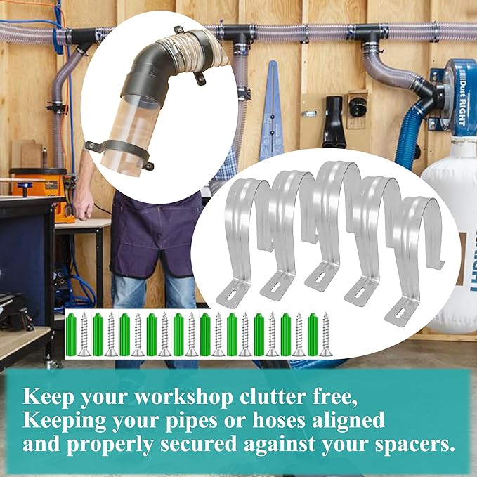 Dust Collection Hose and Pipe Holder Adjustable Hangers Bracket, Don’t Broken Like Plastic After Long Time, Durable Spray Iron, 5 PCS (Sliver, 2-1/2 Inch)