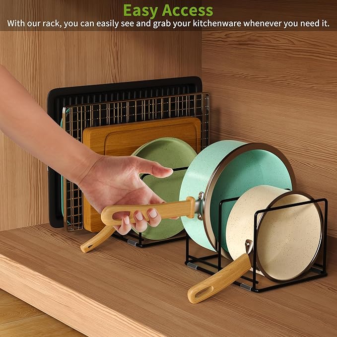 Pan and Pot Organizer Rack, Cutting Board Organizer for Cookie Sheet,Frying Pan inside Cabinet,Baking Pan, Tray Organizer for Kitchen Storage - Total 5 Compartments(2 Pcs)