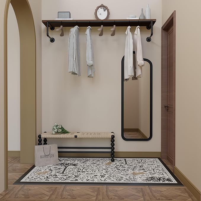 Clothes Rack 60in, Wall Mounted Garment Racks with Real Walnut Wood Shelf, Heavy Duty Hanging Clothes Rack, Multi-Purpose Hanging Rod, Space-Saving Closet Storage