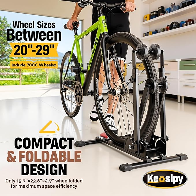 Vertical Bike Floor Stand-Freestanding Indoor Bike Storage Rack Upright Bicycle Floor Stand Adjustable Height, Indoor Bike Holder for Garage & Apartment - for Wheels Sizes up to 29"