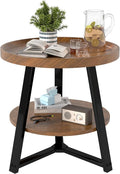 Small Round End Table, 2-Tier Side Table with Storage, Small Round Coffee Table for Living Room, 20'' Living Room Furniture with Sturdy Steel Frame (Brown)