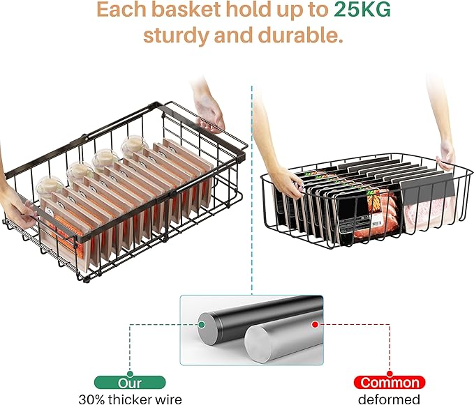 UMDONX Freezer Organizer Bins – Expandable from 11.2" to 17.7", Fit 5–10 Cu.Ft Chest Freezer, Hanging Storage Baskets for Deep Freezer, Easy Slide Access, 1 Pack (Black)