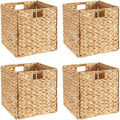 Ornavo Home 13 x 13 Inch Water Hyacinth Baskets Set of 4 – Handwoven Collapsible Wicker Storage Cube Bins with Handles for Bathroom, Bedroom, Laundry and Pantry - Natural