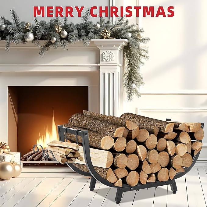 30“ Firewood Rack Outdoor and Indoor, Compact Firewood log Storage & Holder, Stable Log Holder with Reinforced Steel Frame, Waterproof Rustproof Wood Pile Storage Rack for Fireplaces/Camping.