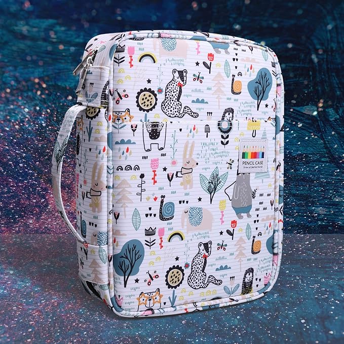 JAKAGO 220 Slots Colored Pencil Case Large Capacity Pen Holder for Artist Painter Zipper Organizer Bag for Marker Highlighter Storage Case for Office Sketch Travel Supplies (Forest)