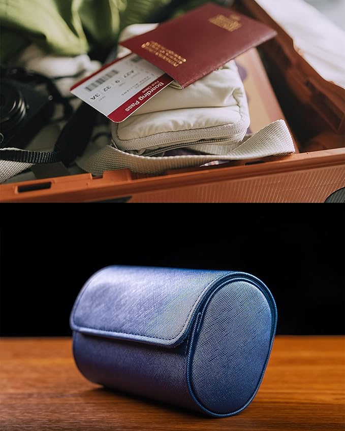 MR.OKAY 3 Watch Travel Case -Classic Leather Watch Case with Perfect Texture. Watch Carrying Case or Organizer for Storage and Display. Ideal Gift for Men Traveling, All Handmade by Artisans