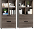 GOFLAME 4-Tier Bookcase with 2 Drawers, 51” Tall Bookshelf with 4-Cube Open Shelf, Wood, Modern, Freestanding Display Storage Organizer Shelf for Living Room, Home Office (2,Gray)
