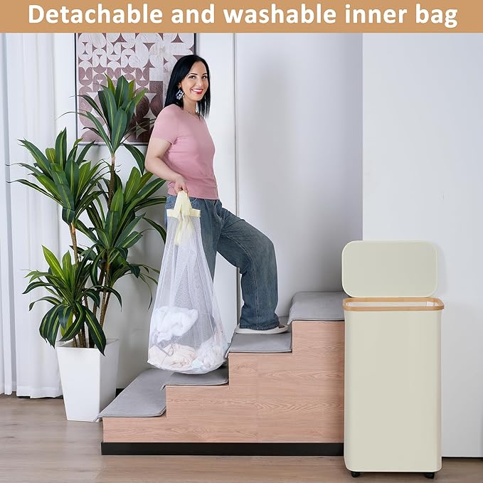 75L Slim Laundry Hamper with Wheels,Clothes Hamper for Laundry,Laundry Basket with Lid & Inner Bag,for Laundry Room, Bedroom, Dormitory Organization,Grey