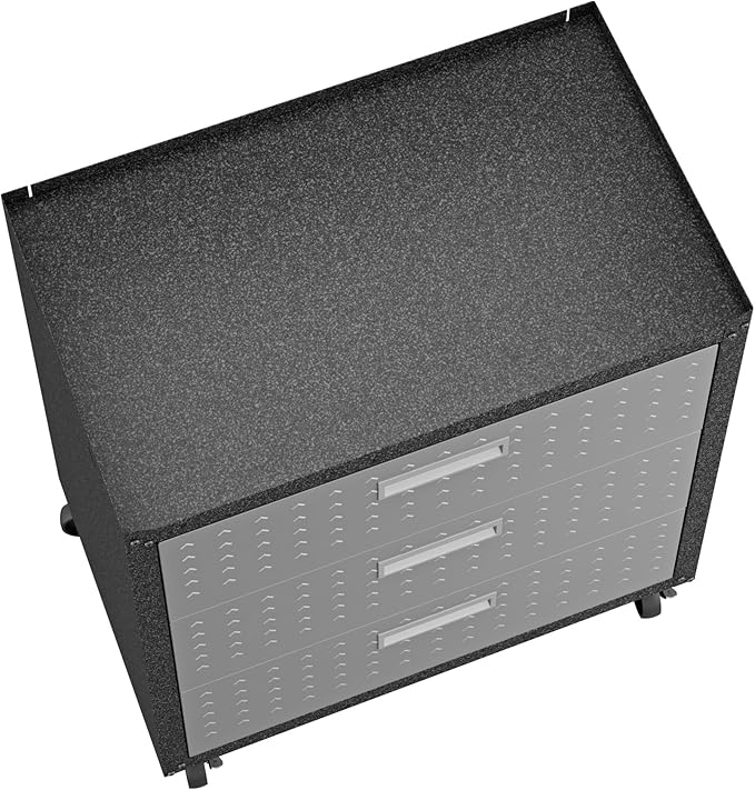 Manhattan Comfort Fortress Collection Convenient Durable Mobile Garage Chest Great for Tools and Supplies, Dark Charcoal Gray/Silver