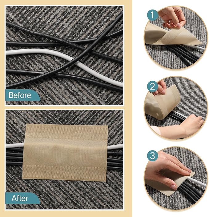 WILLBOND Carpet Cord Cover Cable Protector Floor Cover Cable Protector Management Only for Commercial Office Carpet(98.43 ft,Khaki)