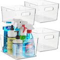 primebox Plastic Food Storage 4 Pack Clear Container Bin with Handles for Organizing Kitchen, Pantry, Refrigerator, Freezer, Pantry, Cabinet, Closet, Bathroom. 10”x7.5”x5.3”