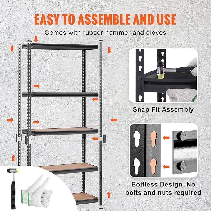 VEVOR Storage Shelving Unit, 5-Tier Adjustable, 2000 lbs Capacity, Heavy Duty Garage Shelves Metal Organizer Utility Rack, 2 Pack, 36" L x 18" W x 72" H