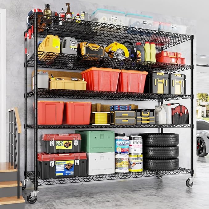 PrimeZone 5 Tier 80.7" H x 55.5" W x 24" D Wire Shelving with Wheels 3000lbs NSF Certified Storage Shelves Heavy Duty Metal Shelf Adjustable Rolling Rack Commercial Garage Restaurant Warehouse 8Pack