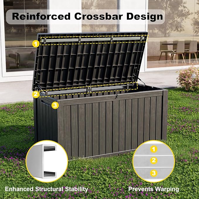 180 Gallon Large Deck Box,Resin Outdoor Storage Box with Lockable for Patio Furniture, Pool Accessories, Garden Tools Waterproof Outside Storage Box, Black