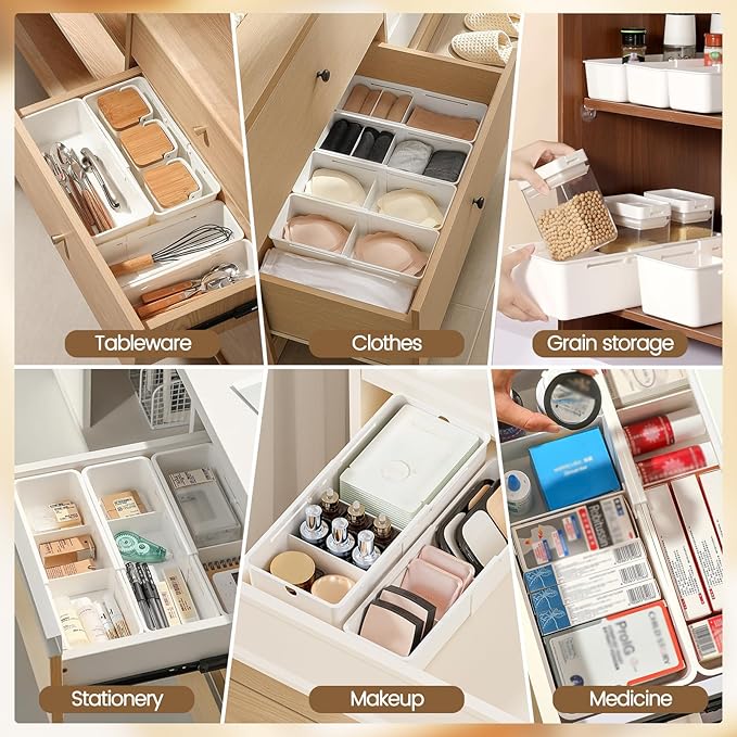 Adjustable Drawer Organizers - Expandable Drawer Dividers Organizers, Thickened PP Drawer Organizer Trays for Utensils, Pens, Makeups, Flatware and Junks, Multi-Use (Large)