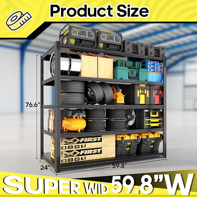 5 Tier Adjustable Metal Shelving Storage Rack,Storage Shelves,59.8" Wx24 Dx76.6 H Garage Shelving Heavy Duty,Industrial Shelving Unit for Basement,Warehouse,Garage Organization.3 Pack