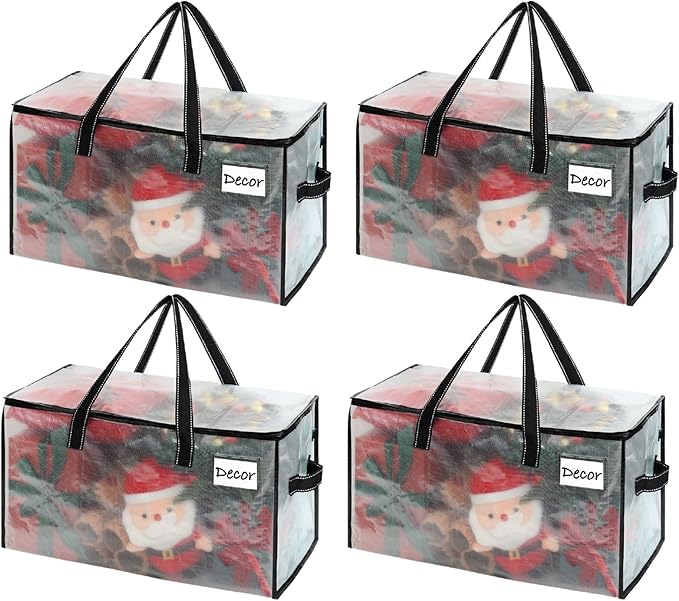 VENO 4 Pack Moving Bags, Comforter and Blanket Storage Bags for Closet, Moving Boxes, Boxes with Lids Alternative, College Dorm Packing Supplies, Foldable Heavy-Duty Tote with Window (Clear, 4 Pack)