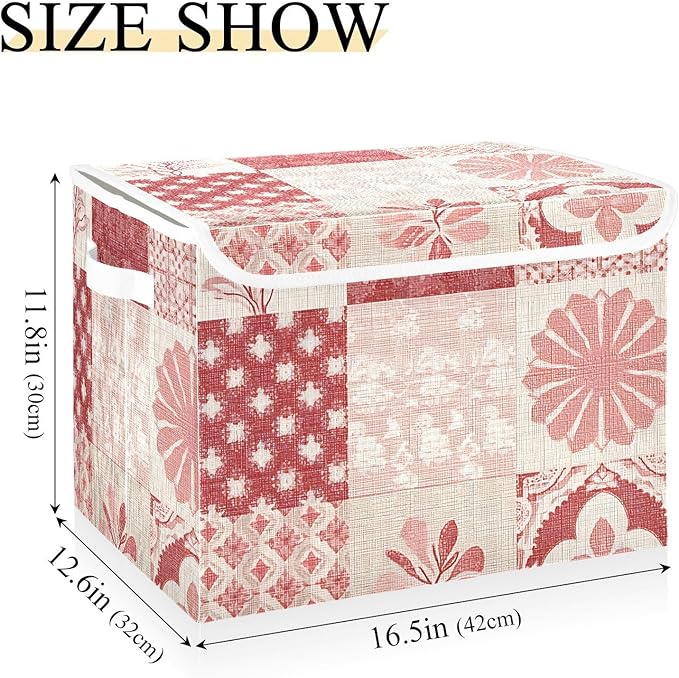 Storage Bin with Lid, Linen Textures Flower Large Collapsible Storage Box 300D Oxford Fabric Flip Lid Storage Box for Bedroom Shelves Closet Home Office