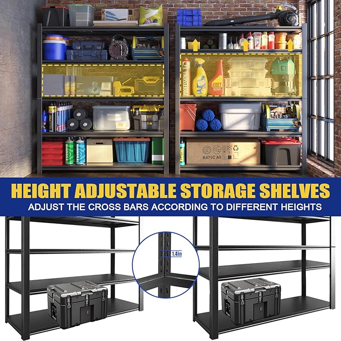 3000LBS Garage Shelving Units and Storage, Heavy Duty Shelf Rack, 5 Tier Shelves for Garage Storage, Metal Adjustable Shelf for Basement, Warehouse and Supermarket