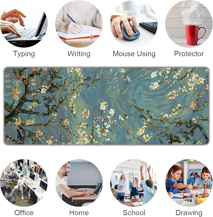 Almond Blossoms Large Mouse Pad,Gaming Keyboard Desk Pad,Extended Mouse Mat Non-Slip Rubber Base with Stitched Edges for Office Game Home XL 31.5"x11.8"
