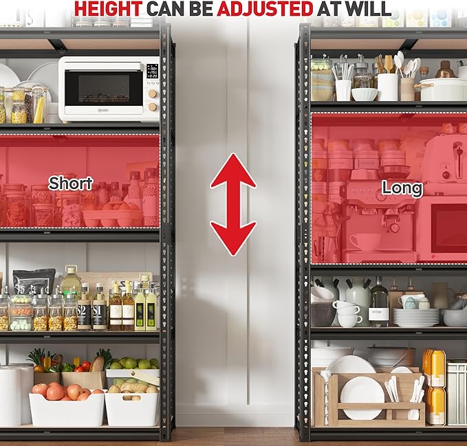 REIBII 2020LBS Storage Shelves 5 Tier Garage Shelving Heavy Duty, Adjustable Metal Shelving Unit, Garage Shelves for Basement, Warehouse, Pantry, Closet, Kitchen 72" H x 35.55" W x 16" D, Black