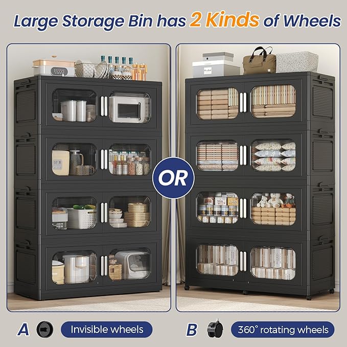 150GAL Extra Large Storage Bins with Lid, 600QT Storage Bins with Wheels, Folding Closet Organizer, Stackable Collapsible Plastic Storage Containers for Home, Office, Kitchen, 3Pack Black
