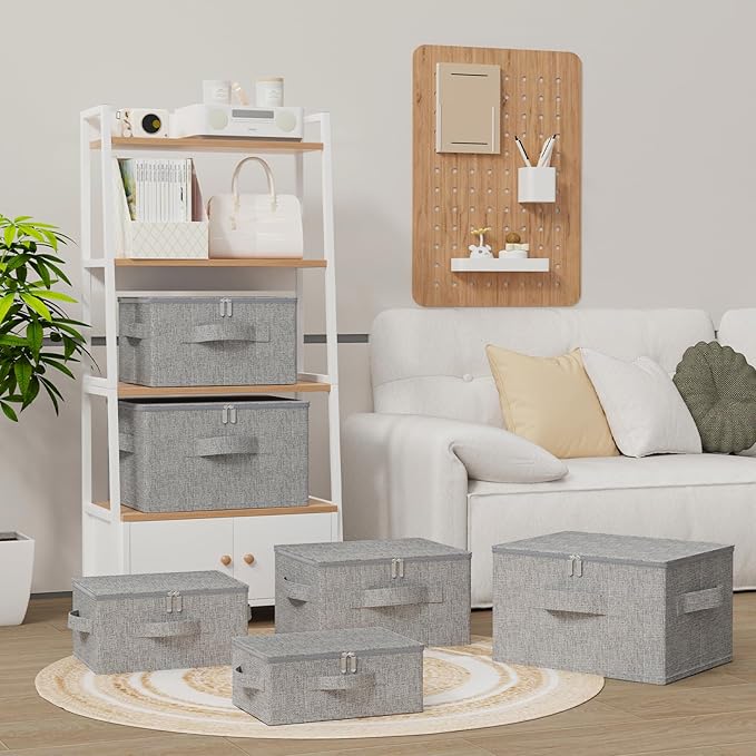 Underbed Storage Box Containers with Lid, Foldable Blanket Baskets, Home Underbed Organization for Organizing Clothes, Shoes, Pillows, 17.7x13.7x9.8Inches, Grey, 2 Pack