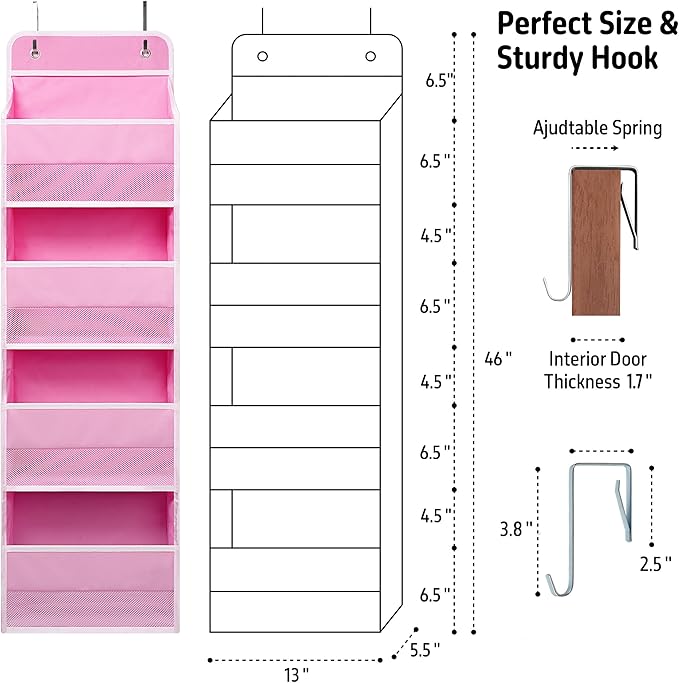 Giraffe Creation Over Door Organizer with 4 Large Capacity Pockets, Heavy Duty Hanging Organizer Storage for Closet Bathroom Nursery Bedroom Dorm, Toys Cosmetics Sundries and Baby Essentials, Pink