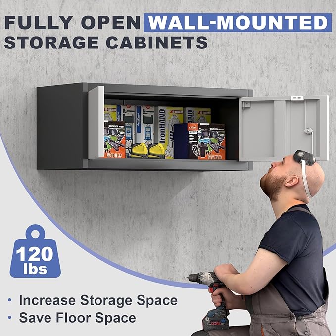 Metal Garage Storage Cabinet, Locking Cabinet Wall Mounted, 12.8" H Floating Cabinet for Warehouse, Upper Tool Cabinet for Home Office, Basement, Kitchen, RV Organization