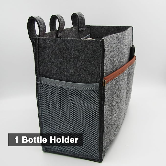 Bedside Caddy, Hanging Storage Bag, Chair Organizer Caddy, Remote, Magazine, Drink Bottle, Cell Phone Holder with Fixed Straps for Hospital Bed, Dorm Bed, Baby Stuff, Office (Grey Small)