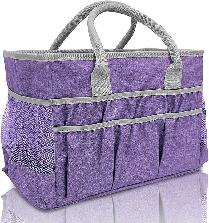 Cupohus Water-Resistant Art Organizer Tote Bag - Craft Storage Bag with Multiple Pockets and Handles for Artists, Kids, Students, and More – Purple